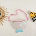 Glittering sequin mermaid tail fanny pack for kids with adjustable pink strap - Pink