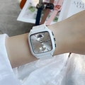 Orologio quadrato chic da donna con cinturino in silicone bianco e quadrante in argento - Bianco