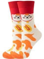Detailed knit texture of red and white cotton socks featuring a lucky cat pattern - EU 36-42 / Creamy White Lucky Cat