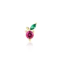 S925 silver berry stud earring with pink zircon and green crystal leaf in gold finish - Rose Pink Berry Style - Silver Base (RHE956S)