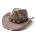 Brown distressed faux leather western cowboy hat with cracked texture and turquoise bead - M (56-59cm) / Light Brown Texture