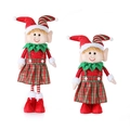 Set of two retractable Christmas elf plush dolls in classic red and green festive outfits - Female Elf / Female Style Skirt