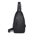 Bolso de pecho cruzado negro minimalista con correa ajustable y puerto de carga USB - Negro