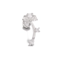 Detailed macro view of silver flower cartilage stud with sparkling zircon gemstones - Silver (EGD0890)