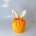 Yellow velvet Easter bunny ear gift bag with decorative orange silk ribbon bow - Large / Orange