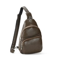 Dark brown leather sling chest bag with adjustable strap and multiple zip compartments - Gray