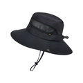 Men's black wide brim sun hat with breathable mesh and adjustable chin strap - Black
