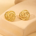 Polished gold spiral flower earrings with textured layers on a minimalist stand - Spiral Flower Stud Earrings
