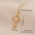 Gold stainless steel cross necklace with white faux pearls and rhinestone inlay details - Hollow Pearl Rhinestone Large Cross Style (5#)