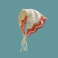 Handmade crochet bandana in cream white with orange and pink wavy scalloped borders - Beige Pink Wave Edge