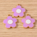 Pendenti a fiore viola e bianco con bordo dorato per la creazione di gioielli DIY - Viola