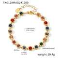 Gold plated stainless steel rainbow bracelet with colorful round 3A zircon stones - Bracelet (TXE129) / Gold Color Multicolor Zirconia Bracelet