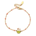 Macro detail of a golden stainless steel chain with pink beads and a coconut charm - Orange (SL1042-ORANGE)