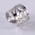 Silver hollow wide ring with vintage leaf patterns and adjustable open band design - Hollow Floral Pattern