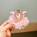 Fermaglio per capelli a corona rosa glitterata con volant in tulle e stella per bimbe - 4# Rosa