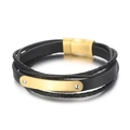 Multilayer black leather bracelet with gold magnetic clasp and engravable metal bar - Gold (KB161093-BSJ)