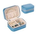 Blue PU leather portable jewelry box with diamond stitching and ring slots - Starry Sea Blue