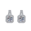 Silver halo stud earrings with square moissanite center stone and pavé accents - TED332-Square Halo Stud Earrings