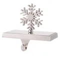 Close-up of polished silver snowflake Christmas stocking holder with heavy duty metal hook - Christmas Snowflake Hook + Base