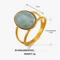 Gold stainless steel oval ring featuring light blue marble resin inlay and minimalist style - Inner Diameter 1.7cm / Blue