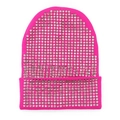 Dettaglio macro di un berretto in maglia rosa acceso con strass scintillanti per l'inverno - L (58-60 cm) Elastico / Rosa Brillante (Griglia di Strass Integrali)