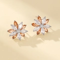 Pendientes de flor con piedras marquise blancas y ámbar con acabado en plata brillante - Champán