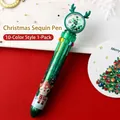 Christmas ten-color ballpoint pen with green reindeer antler topper and cartoon pattern - 10 Colors Transparent Green Reindeer