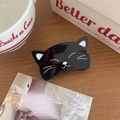 Pince à cheveux chat noir en acrylique brillant pour queue de cheval sur bois - Chat Noir (6.5cm)