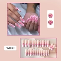 Lange ballerina kunstnagels met roze vlam- en hartpatronen in een set van 24 stuks - W030 Europees Perzikhart