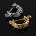 Pair of gold and silver steel leaf ear studs with sparkling cubic zirconia inlay - NO 1