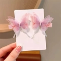 Pair of butterfly hair clips with pink purple gradient mesh wings and white faux pearls - Pink Gauze Butterfly Pair / Pink