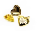 Detailed view of openable gold heart locket pendant with rhinestone butterfly accent - Butterfly Design