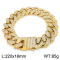 Golden iced-out Cuban link chain bracelet 18mm wide with sparkling clear rhinestones - 18mm (KB170718-MZOZ)