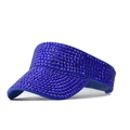 Detailed close-up of a navy blue sun visor fully embellished with sparkling rhinestones - Dotted Diamond Royal Blue