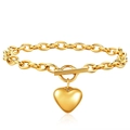 Bracciale a catena rolo in acciaio inossidabile dorato con ciondolo a cuore e chiusura a T - Bracciale Oro