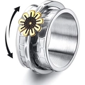 Detalle de anillo giratorio con girasol dorado sobre banda con textura de nido de abeja - US 5 / Plata-Margarita
