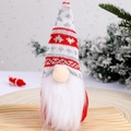 Christmas gnome doll with snowflake knit hat and long white beard on wooden base - Red Grey Geometric Knitted Hat Style