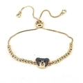 Bracelet ajustable doré avec pendentif ours en zircons noirs et perles rondes dorées - Style 3-Noir