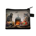 Halloween cat themed coin purse with cute tabby cats, pumpkin lantern and zipper closure - Halloween Cats