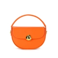 Orange crocodile texture handbag with gold circular metal buckle and elegant leather handle - Orange