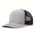 Side view of two-tone mesh trucker hat with gray fabric crown and black breathable mesh back - Grey Mix Black