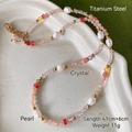 Titanium steel beaded necklace with white pearls and colorful crystals, 41cm plus 6cm chain - Irregular Pearl Colorful Crystal Necklace (XL0168)