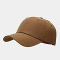 Detail view of khaki quick-dry baseball cap with reinforced stitching and breathable fabric - Adjustable / Brown