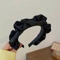 French vintage style black cloud pleated padded headband with elegant satin finish - Black