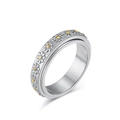 Minimalist spinning daisy ring with silver steel band and golden flower accents - Size 7 / Gold & Silver