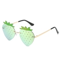 Quirky strawberry shaped sunglasses with green gradient lenses and gold metal frame - Gold Frame Pink Mirror