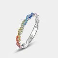 Eleganter S925 Sterling Silber Regenbogen Ring mit gedrehtem Band und bunten Steinen - US6# / Geflochtener Regenbogen-Zirkonia-Ring (RG017723)