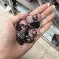 Pink and black rhodonite heart pendant with silver metal bail for DIY jewelry - Rhodonite