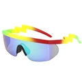 Sporty sunglasses with lightning-shaped temples and green-yellow-red gradient frames - Tri-color Frame Green Lens