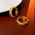 Detail of vintage gold C-shape earrings with black enamel and lion head emblem motifs - 53# Ear Buckle-Antique Gold-Black